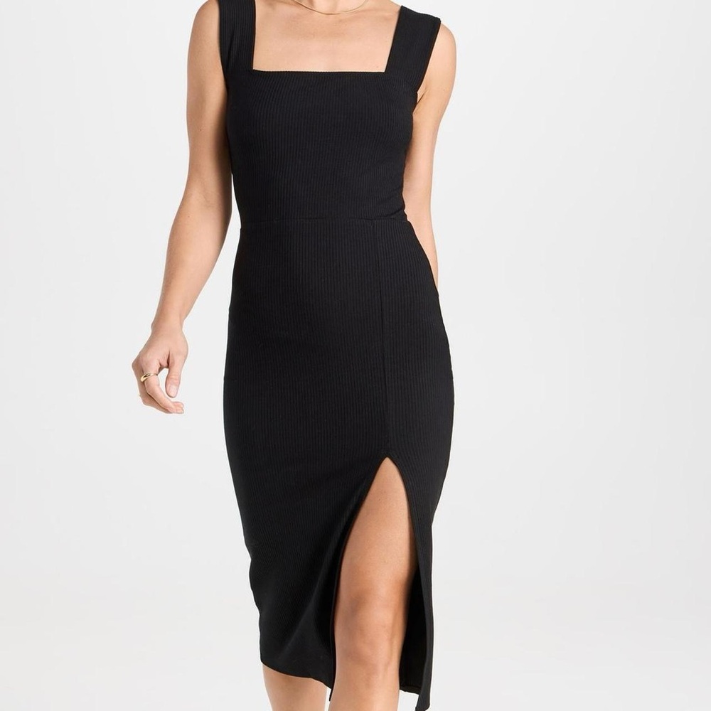 Reformation Black Ribbed Sheath Midi Dress